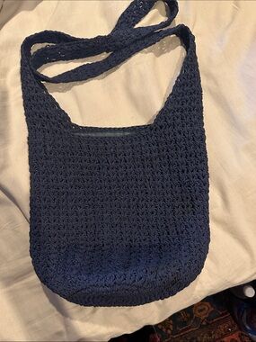 Handwoven Navy Crochet Shoulder Bag
